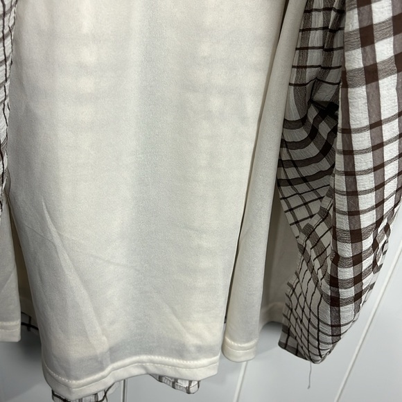 Womens Brown & White Plaid Dress Pullover Smocking Lined Tier Ruffles No Tags - Picture 6 of 14